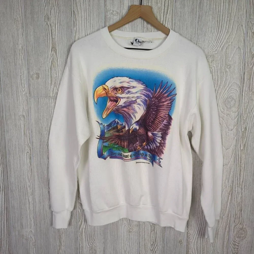 Vintage Cheek-0 Men’s Medium White Eagle Christianity Religious Pullover Sweater